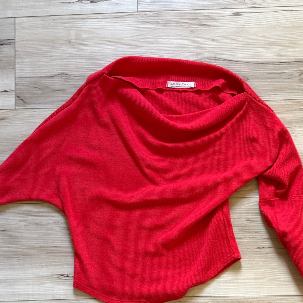 We The Free Vibrant Red Cowl Neck Sweater